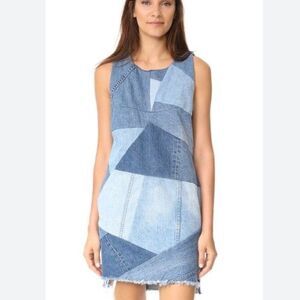 Revolve PRPS Denim Patchwork Sleeveless Raw Hem Mini Dress |S